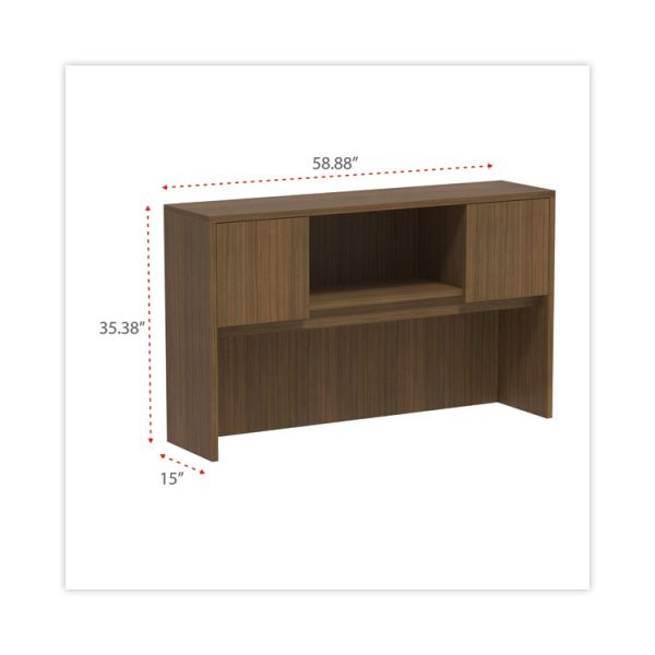 Alera Valencia Series Hutch with Doors, 4 Compartments, 58.88w x 15d x 35.38h, Modern Walnut - Image 2