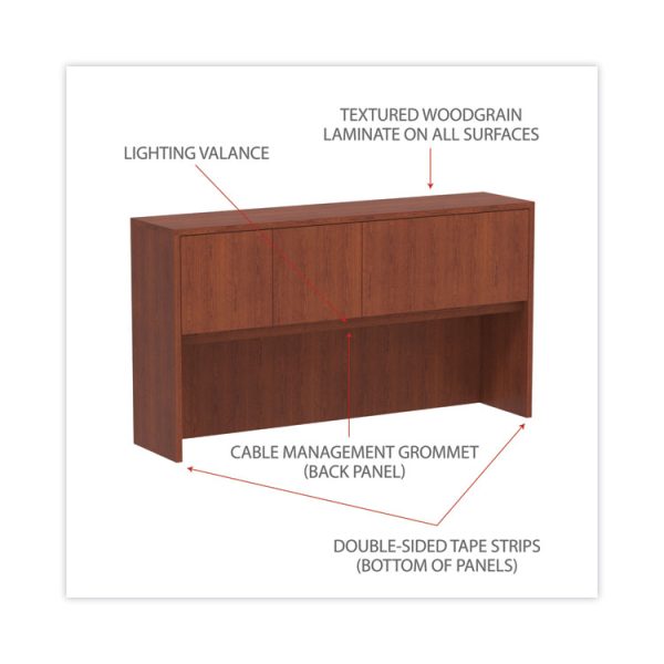 Alera Valencia Series Hutch with Doors, 4 Compartments, 64.75w x 154d x 35.38h, Medium Cherry - Image 3