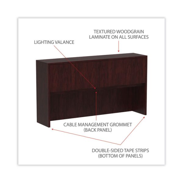 Alera Valencia Series Hutch with Doors, 4 Compartments, 64.75w x 15d x 35.38h, Mahogany - Image 3