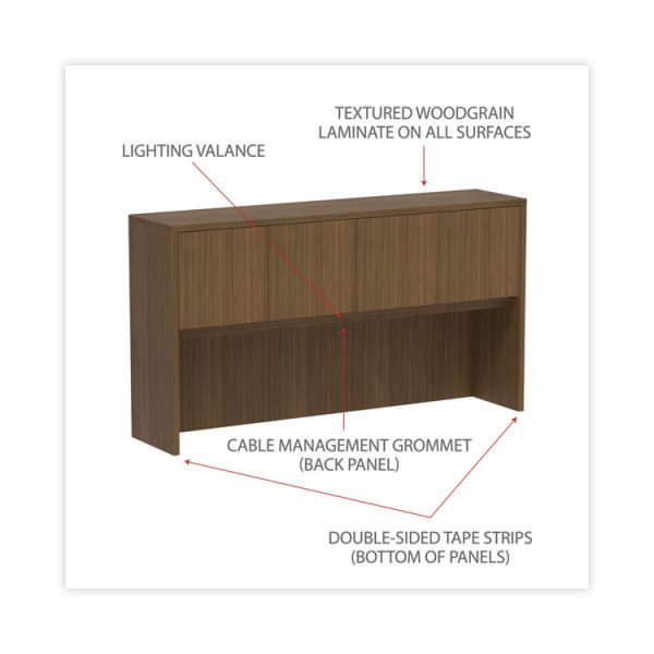 Alera Valencia Series Hutch with Doors, 4 Compartments, 64.75w x 15d x 35.38h, Modern Walnut - Image 3
