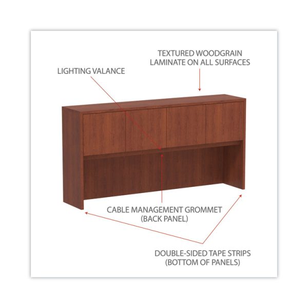 Alera Valencia Series Hutch with Doors, 4 Compartments, 70.63w x 15d x 35.38h, Medium Cherry - Image 3