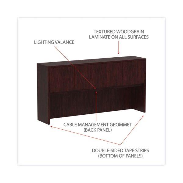 Alera Valencia Series Hutch with Doors, 4 Compartments, 70.63w x 15d x 35.38h, Mahogany - Image 3