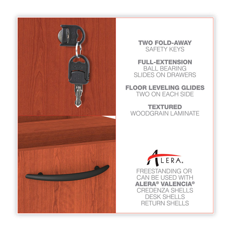 Alera Valencia Series Full Pedestal File, Left/right, 3-Drawers: Box/box/file, Legal/letter, Cherry, 15.63" X 20.5" X 28.5" - Image 7