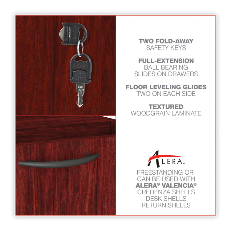 Alera Valencia Series Full Pedestal File, Left/right, 3-Drawers: Box/box/file, Legal/letter, Mahogany, 15.63" X 20.5" X 28.5" - Image 7