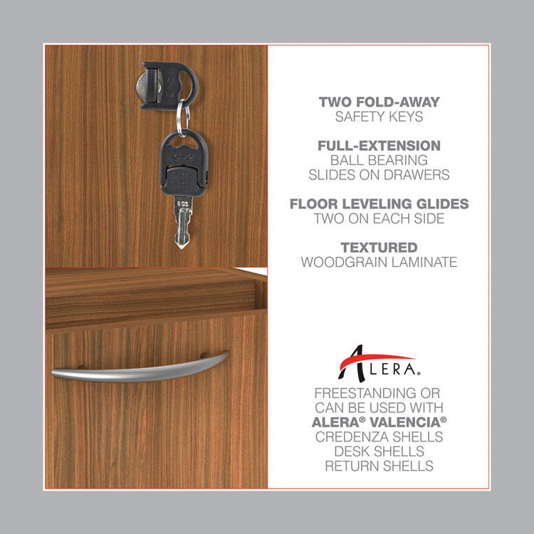 Alera Valencia Series Full Pedestal File, Left/Right, 3-Drawer: Box/Box/File, Legal/Letter, Modern Walnut,15.63 x 20.5 x 28.5 - Image 7