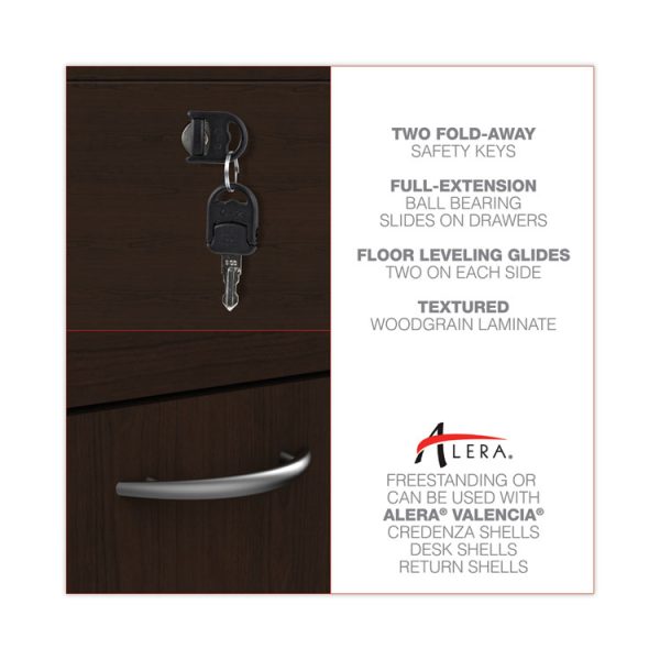 Alera Valencia Series Full Pedestal File, Left Or Right, 2 Legal/letter-Size File Drawers, Espresso, 15.63" X 20.5" X 28.5" - Image 8