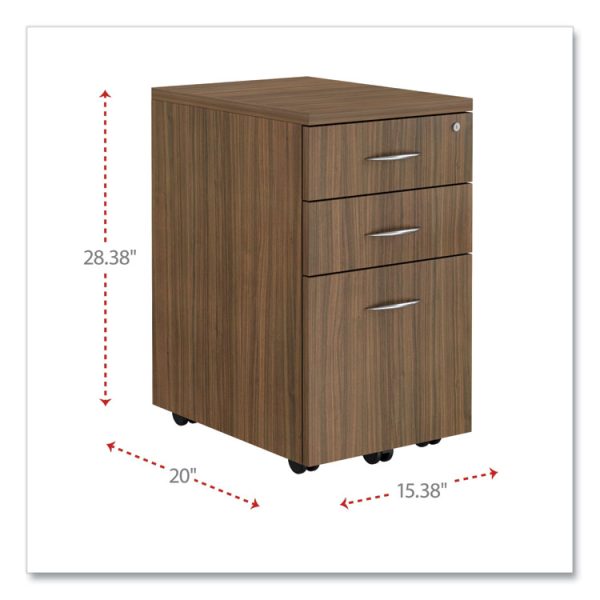 Alera Valencia Series Mobile Pedestal File, Left/right, 3-Drawer: Box/box/file, Legal/letter, Walnut, 15.88 X 20.5 X 28.38 - Image 2