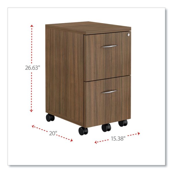 Alera Valencia Series Mobile Pedestal, Left Or Right, 2 Legal/letter-Size File Drawers, Modern Walnut, 15.38" X 20" X 26.63" - Image 2