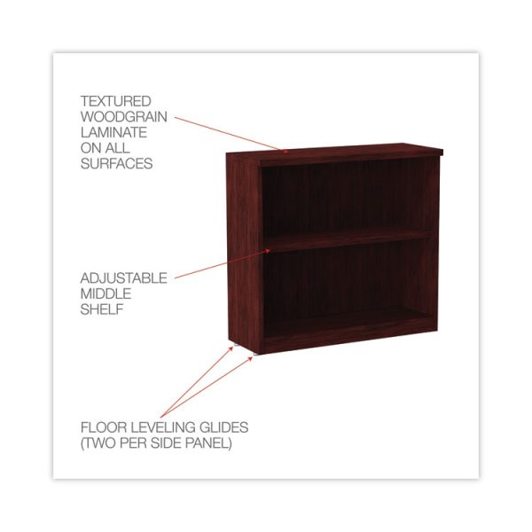 Alera Valencia Series Bookcase, Two-Shelf, 31.75w x 14d x 29.5h, Mahogany - Image 3