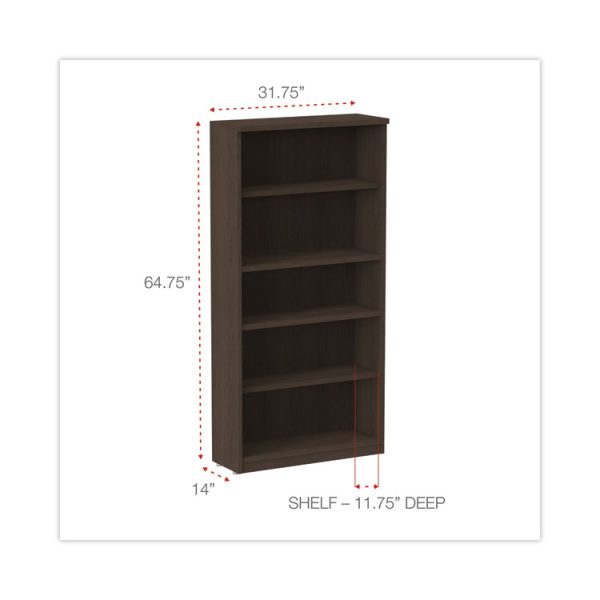 Alera Valencia Series Bookcase, Five-Shelf, 31.75w x 14d x 64.75h, Espresso - Image 2