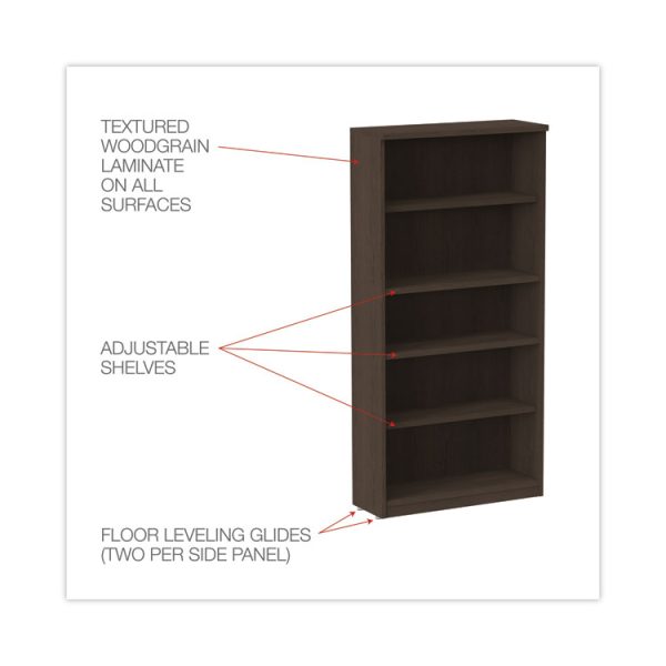 Alera Valencia Series Bookcase, Five-Shelf, 31.75w x 14d x 64.75h, Espresso - Image 3