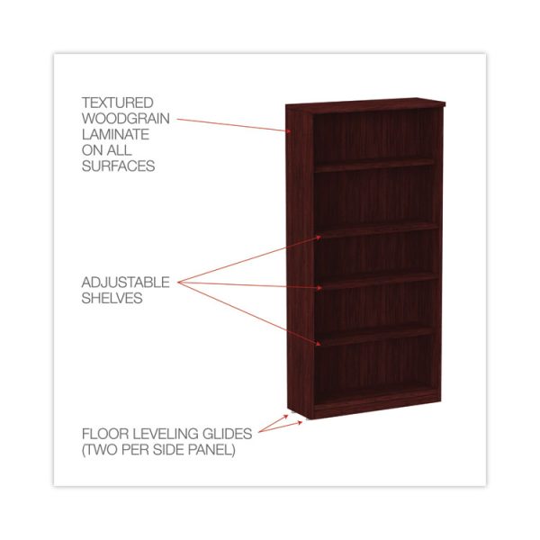 Alera Valencia Series Bookcase, Five-Shelf, 31.75w x 14d x 64.75h, Mahogany - Image 3