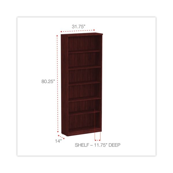 Alera Valencia Series Bookcase, Six-Shelf, 31.75w x 14d x 80.25h, Mahogany - Image 2