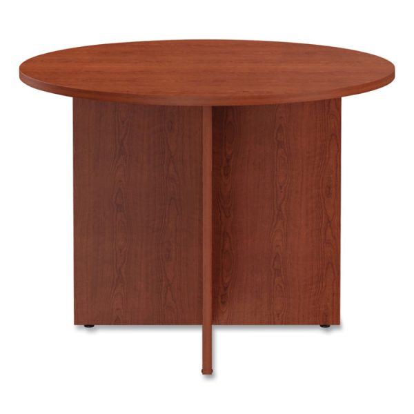 Alera Valencia Round Conference Table with Legs, 42" Diameter x 29.5h, Medium Cherry - Image 6