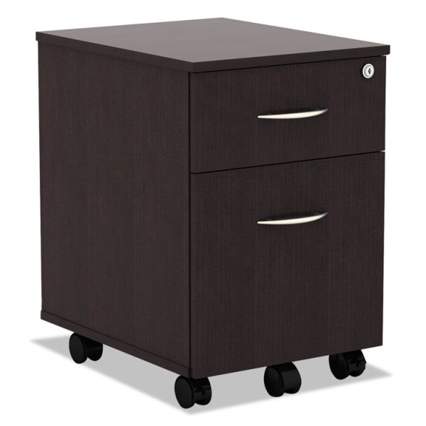Alera Valencia Series Mobile Pedestal, Left Or Right, 2-Drawers: Box/file, Legal/letter, Espresso, 15.88" X 19.13" X 22.88"