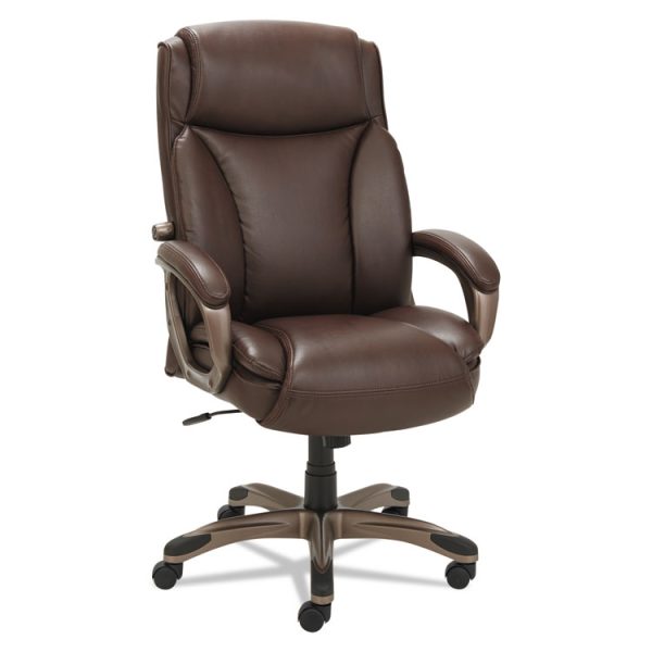 Alera Veon Series Executive High-Back Bonded Leather Chair, Supports Up To 275 Lb, Brown Seat/back, Bronze Base - Image 3