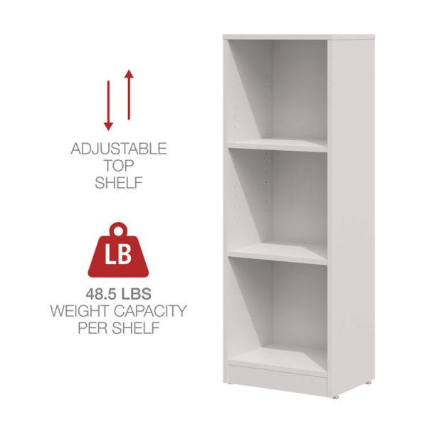 Three-Shelf Narrow-Footprint Bookcase, 15.75" x 11.42" x 44.33", White - Image 5
