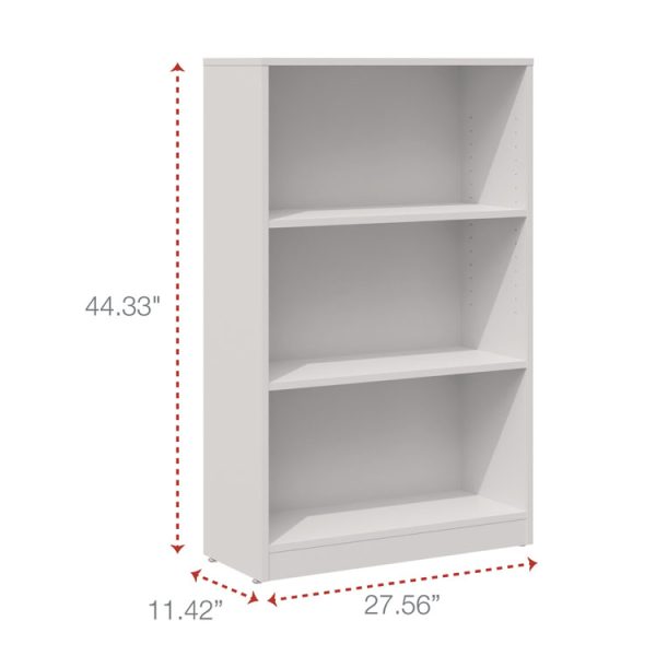 Three-Shelf Bookcase, 27.56" x 11.42" x 44.33", White - Image 4