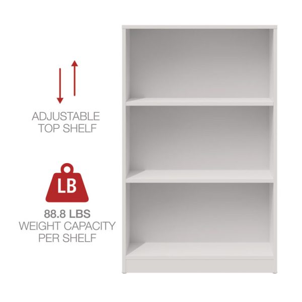 Three-Shelf Bookcase, 27.56" x 11.42" x 44.33", White - Image 5