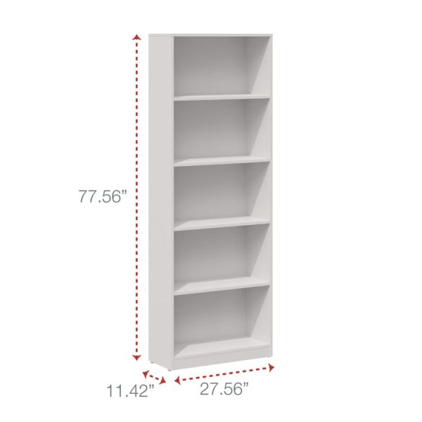 Five-Shelf Bookcase, 27.56" x 11.42" x 77.56", White - Image 4