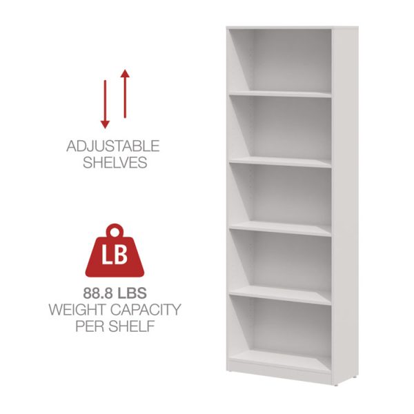 Five-Shelf Bookcase, 27.56" x 11.42" x 77.56", White - Image 5