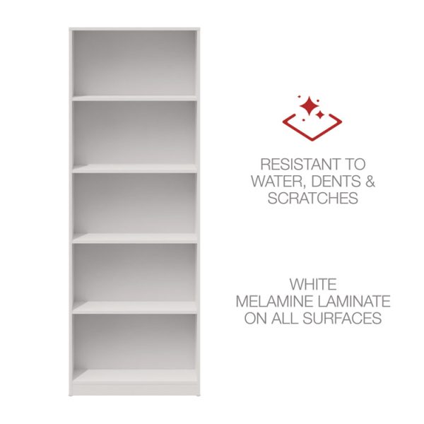 Five-Shelf Bookcase, 27.56" x 11.42" x 77.56", White - Image 6