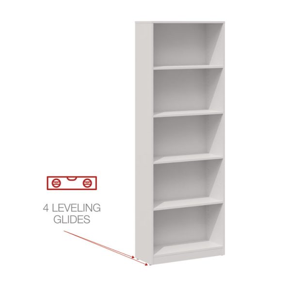 Five-Shelf Bookcase, 27.56" x 11.42" x 77.56", White - Image 7