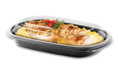 MicroRaves Wave Container and Dome Lid Combo, 16 oz, 6.35 x 8.79 x 1.72, Black/Clear, Plastic, 250/Carton