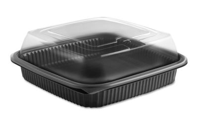 Culinary Squares 2-Piece Microwavable Container, Deep Lid, 36 oz, 8.46 x 8.46 x 2.91, Clear/Black, Plastic, 150/Carton