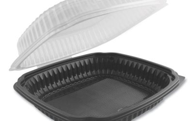 Culinary Lites Microwavable Container, 47.5 oz, 10.56 x 9.98 x 3.18, Clear/Black, Plastic, 100/Carton