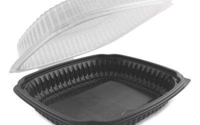 Culinary Lites Microwavable Container, 39 oz, 9 x 9 x 3.01, Clear/Black, Plastic, 100/Carton