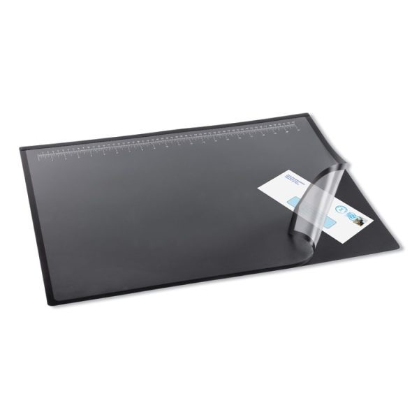 Desk Pad with Transparent Lift-Top Overlay and Antimicrobial Protection, 24" x 19", Black Pad, Transparent Frost Overlay - Image 3