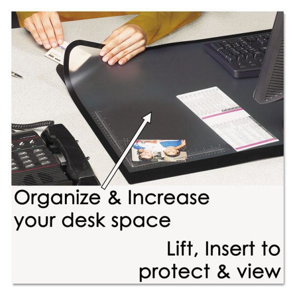 Desk Pad with Transparent Lift-Top Overlay and Antimicrobial Protection, 31" x 20", Black Pad, Transparent Frost Overlay - Image 2