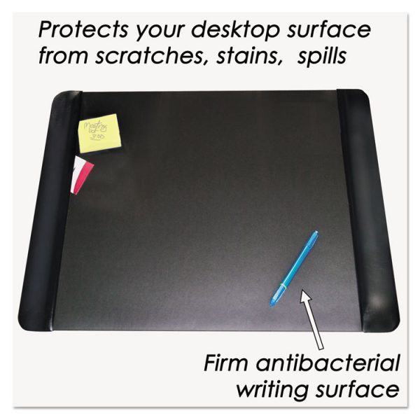 Executive Desk Pad With Antimicrobial Protection, Leather-Like Side Panels, 24 X 19, Black - Image 2