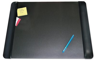 Executive Desk Pad With Antimicrobial Protection, Leather-Like Side Panels, 24 X 19, Black
