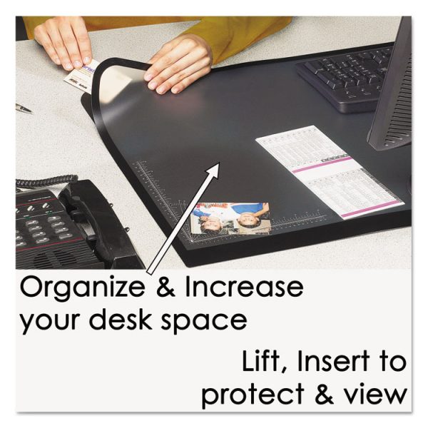 Desk Pad with Transparent Lift-Top Overlay and Antimicrobial Protection, 22" x 17", Black Pad, Transparent Frost Overlay - Image 2