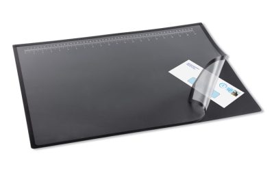 Desk Pad with Transparent Lift-Top Overlay and Antimicrobial Protection, 22″ x 17″, Black Pad, Transparent Frost Overlay