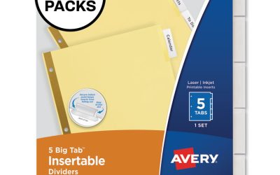 Insertable Big Tab Dividers, 5-Tab, Double-Sided Gold Edge Reinforcing, 11 x 8.5, Buff, Clear Tabs, 24 Sets