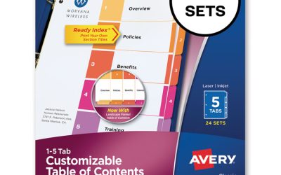 Customizable TOC Ready Index Multicolor Tab Dividers, Uncollated, 5-Tab, 1 to 5, 11 x 8.5, White, 24 Sets