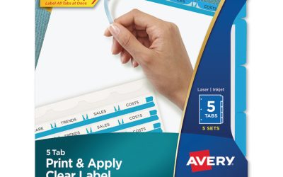 Print and Apply Index Maker Clear Label Dividers, 5-Tab, Color Tabs, 11 x 8.5, White, Blue Tabs, 5 Sets
