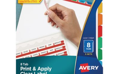 Print and Apply Index Maker Clear Label Dividers, 8-Tab, Color Tabs, 11 x 8.5, White, Traditional Color Tabs, 5 Sets