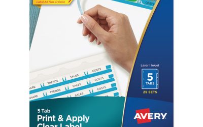 Print and Apply Index Maker Clear Label Dividers, 5-Tab, Color Tabs, 11 x 8.5, White, Traditional Color Tabs, 25 Sets