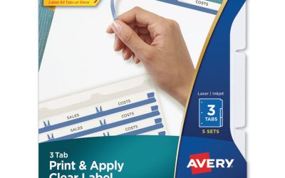 Print and Apply Index Maker Clear Label Dividers, 3-Tab, White Tabs, 11 x 8.5, White, 5 Sets