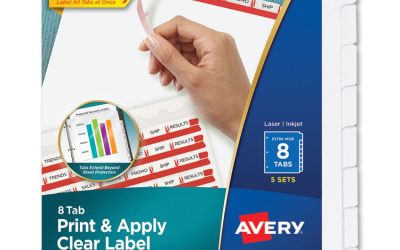 Print and Apply Index Maker Clear Label Dividers, Extra Wide Tabs, 8-Tab, 11.25 x 9.25, White, 5 Sets