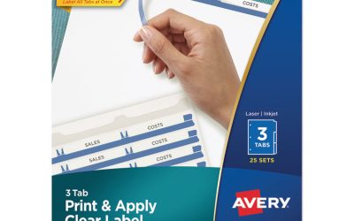 Print and Apply Index Maker Clear Label Dividers, 3-Tab, White Tabs, 11 x 8.5, White, 25 Sets