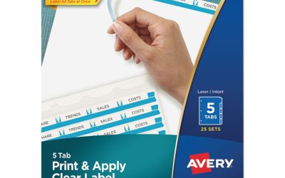 Print and Apply Index Maker Clear Label Dividers, 5-Tab, White Tabs, 11 x 8.5, White, 25 Sets