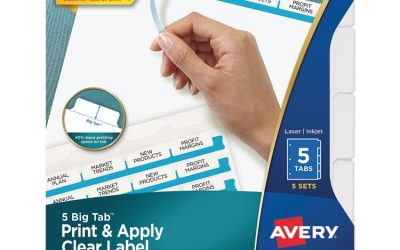 Print and Apply Index Maker Clear Label Dividers, Big Tab, 5-Tab, White Tabs, 11 x 8.5, White, 5 Sets