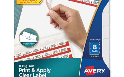 Print and Apply Index Maker Clear Label Dividers, Big Tab, 8-Tab, 11 x 8.5, White, 5 Sets