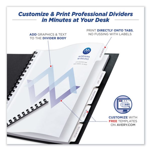 Customizable Print-On Dividers, Unpunched, 5-Tab, 11 x 8.5, White, 5 Sets - Image 3