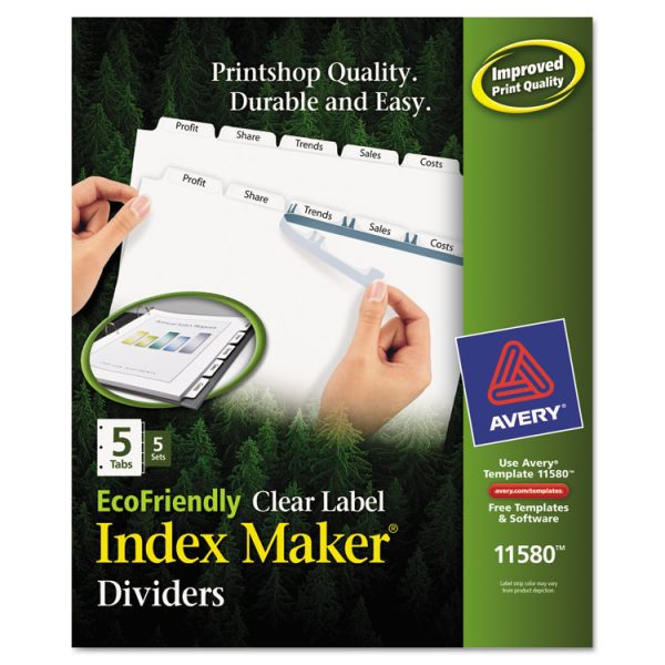 Index Maker Ecofriendly Print And Apply Clear Label Dividers With White Tabs, 5-Tab, 11 X 8.5, White, 5 Sets